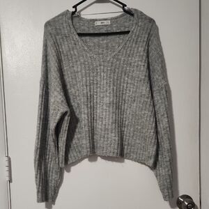 Mango Heather Gray V-Neck Sweater